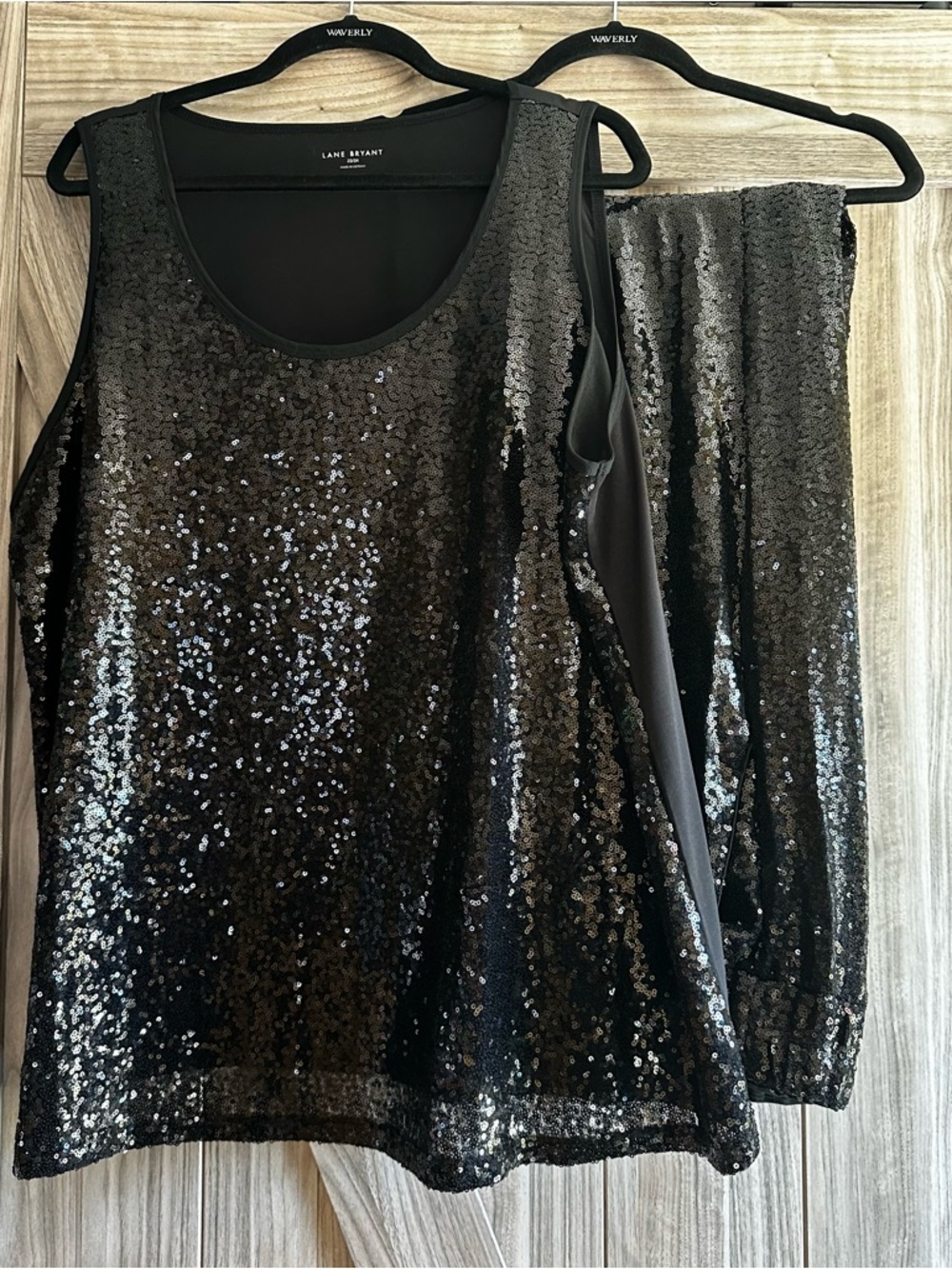 NEW! Lane Bryant Black Sequin Set - pants 22L tank top 22/24